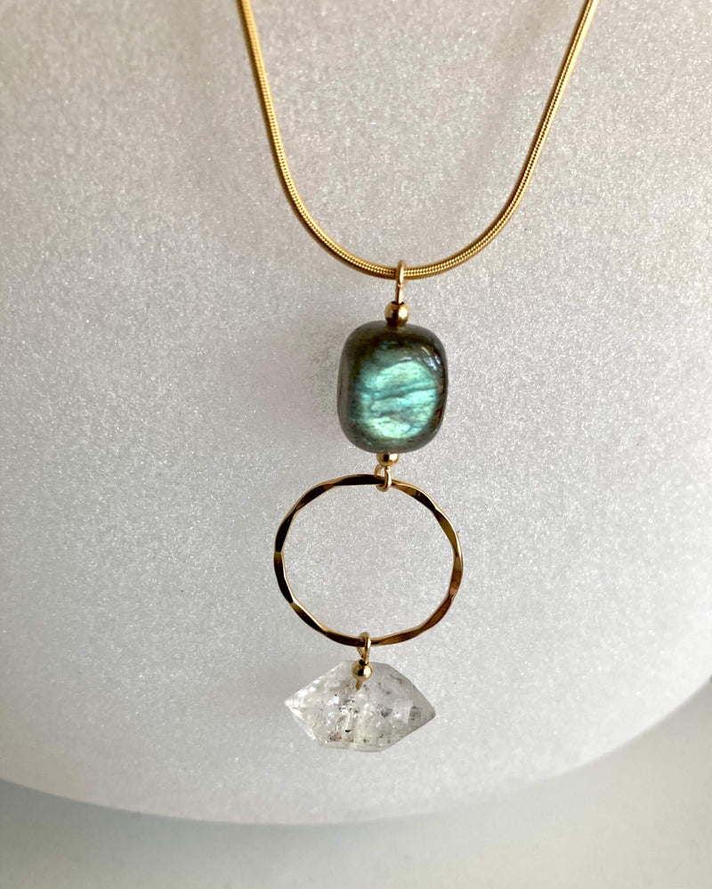 Golden Herkimer Diamond & Labradorite Pendant Necklace