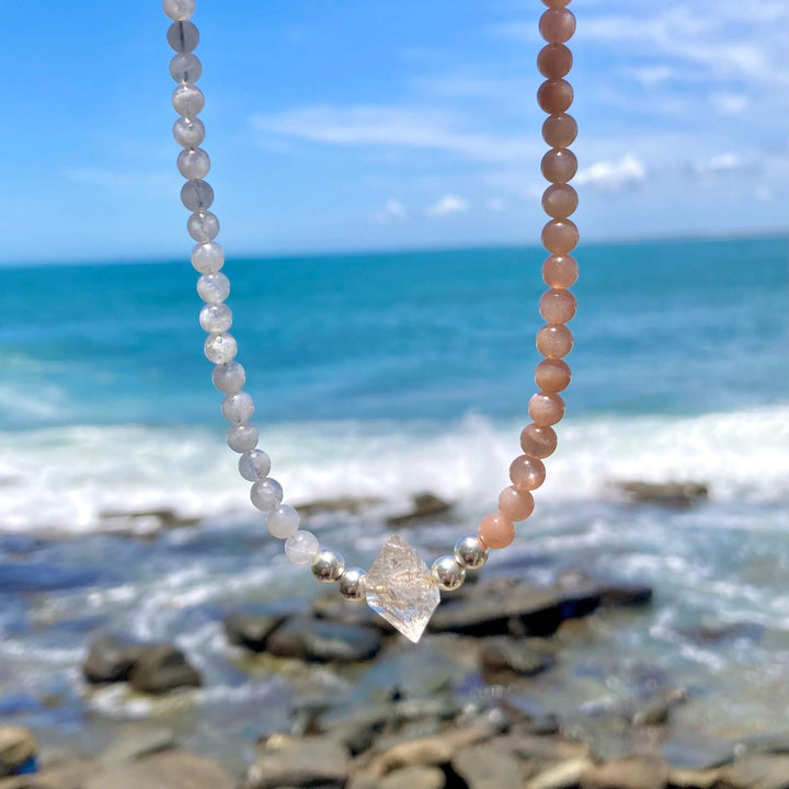 Inner Unity Moonstone, Sunstone & Herkimer Diamond One Of A Kind Necklace
