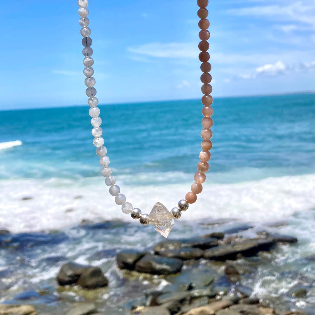 Inner Unity Moonstone, Sunstone & Herkimer Diamond One Of A Kind Necklace