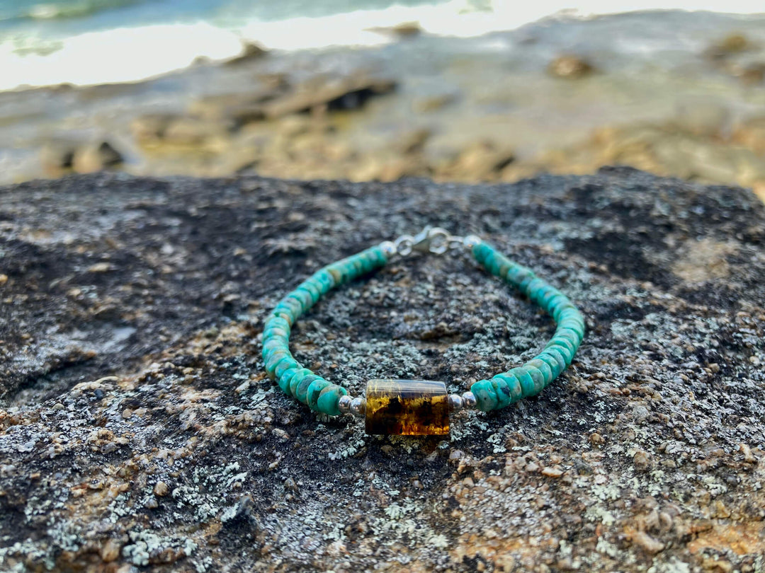 African Turquoise & Amber Bracelet