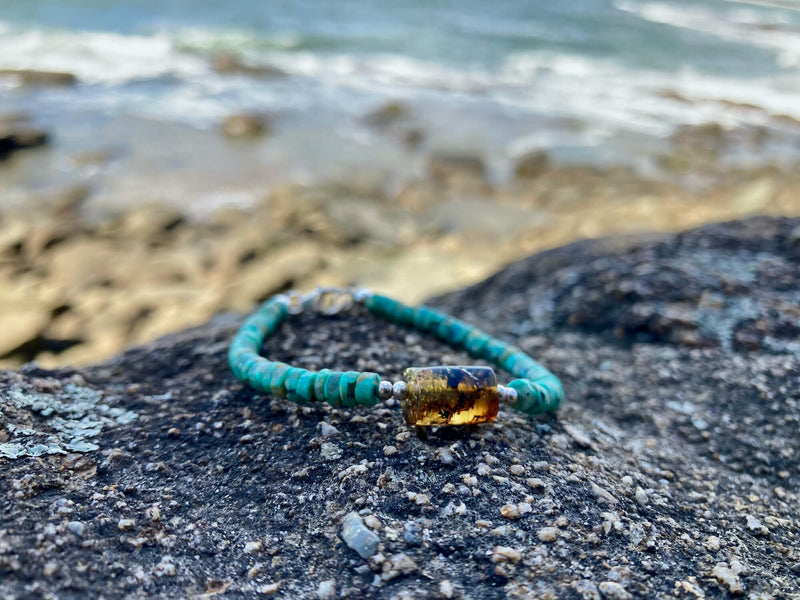African Turquoise & Amber Bracelet
