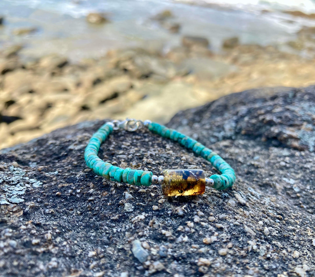 African Turquoise & Amber Bracelet