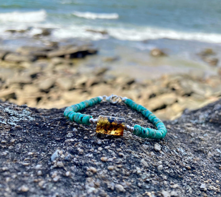 African Turquoise & Amber Bracelet