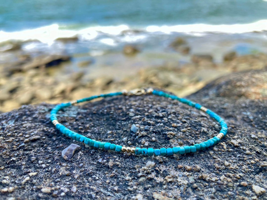 Turquoise and Gold Anklet