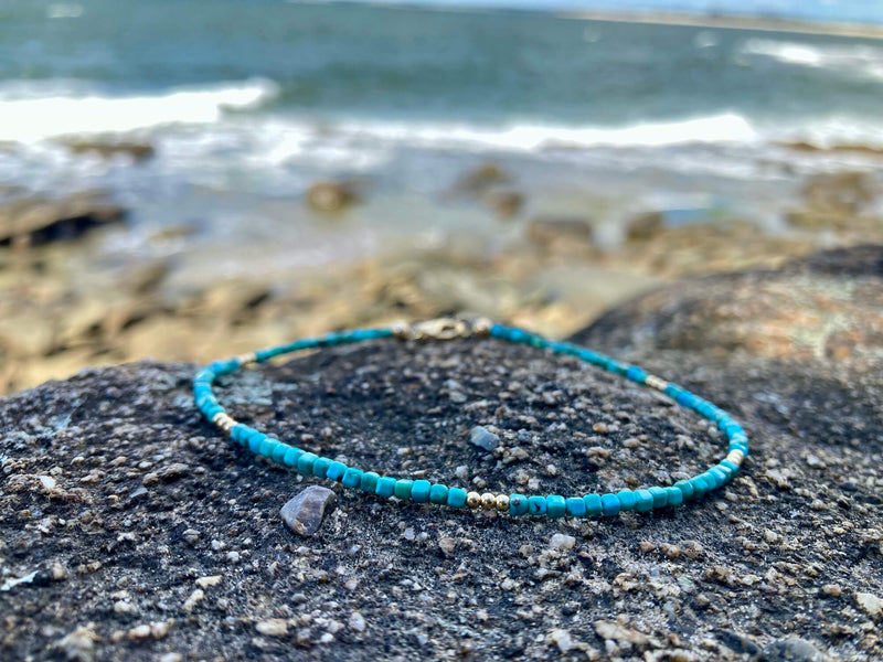 Turquoise and Gold Anklet