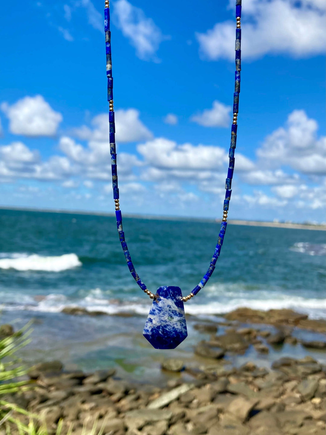 Lapis Lazuli & Sodalite Gold Pendant Necklace