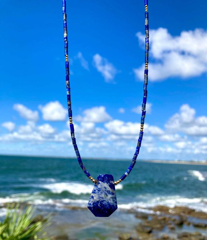 Lapis Lazuli & Sodalite Gold Pendant Necklace