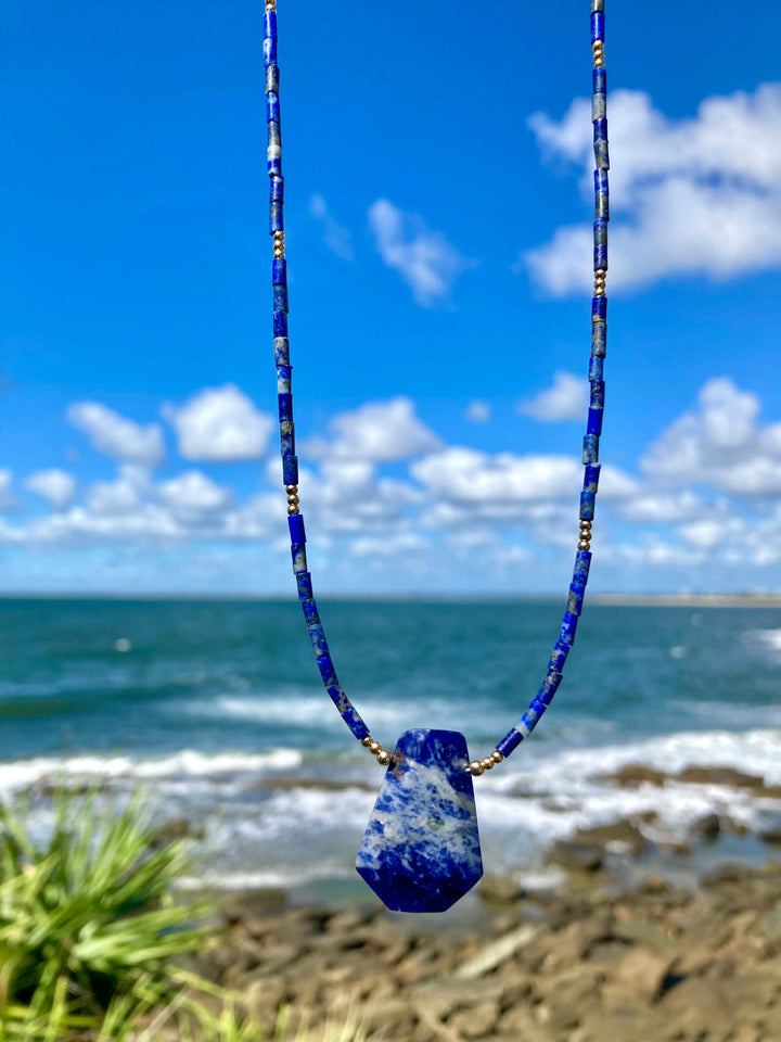 Lapis Lazuli & Sodalite Gold Pendant Necklace