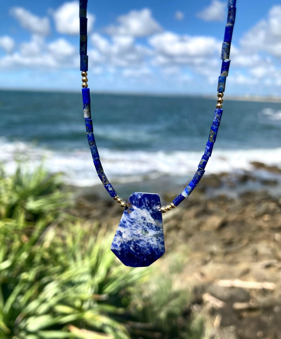 Lapis Lazuli & Sodalite Gold Pendant Necklace