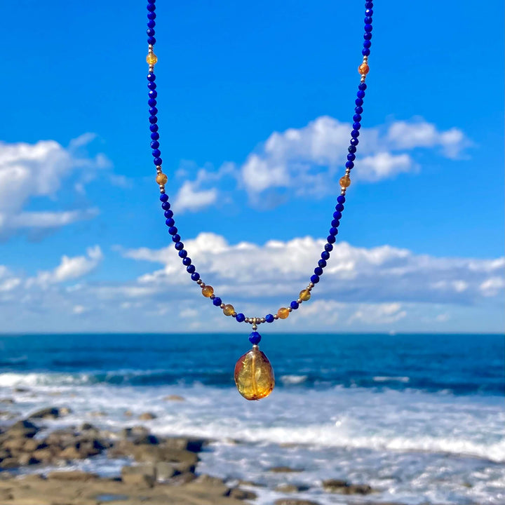 Amber & Lapis Lazuli Gold Necklace