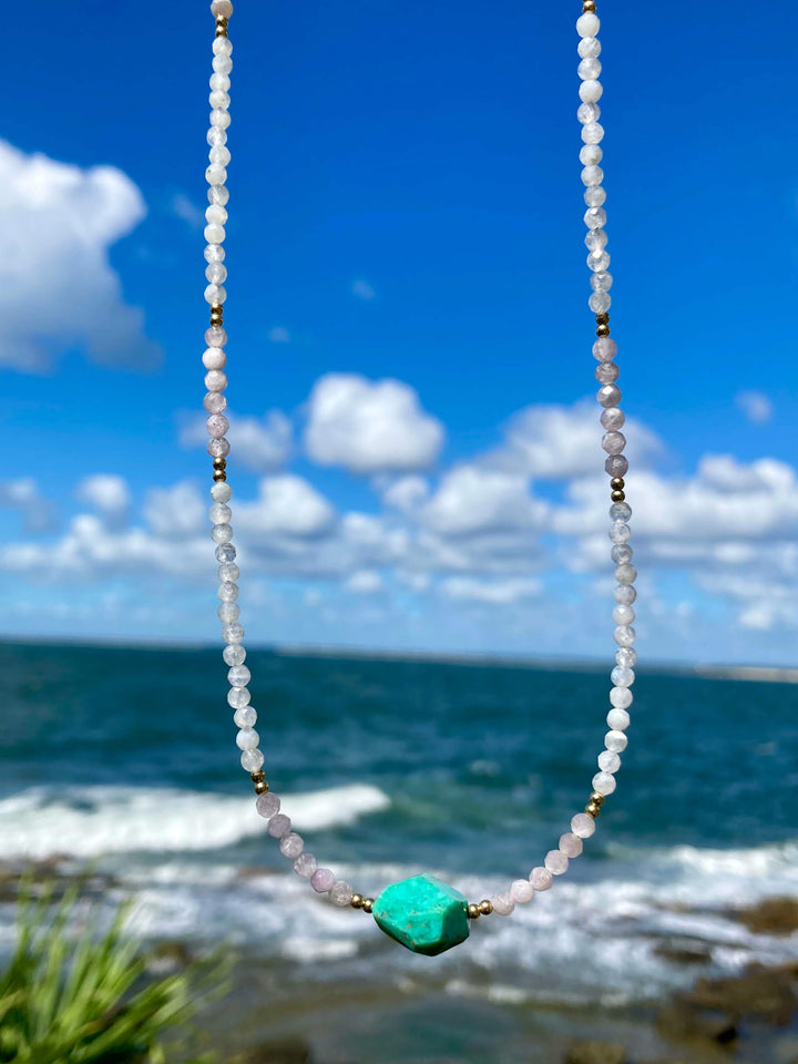 Moonstone, Kunzite & Chrysocolla Gold Necklace