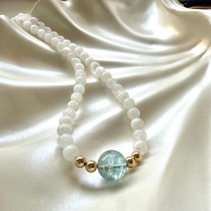 One Of A Kind Atlantis Aquamarine & Moonstone Gold Necklace