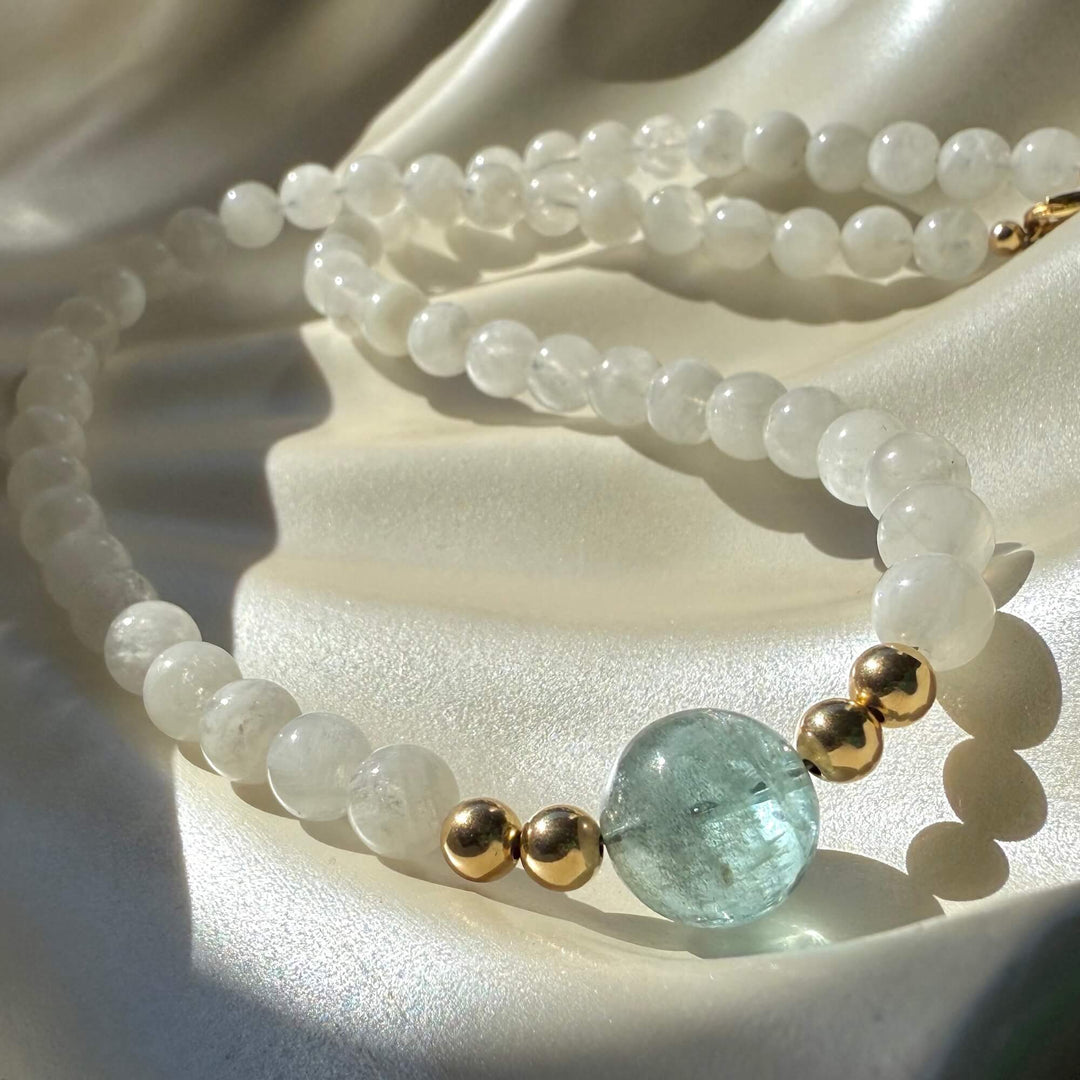 One Of A Kind Atlantis Aquamarine & Moonstone Gold Necklace