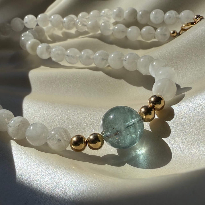 One Of A Kind Atlantis Aquamarine & Moonstone Gold Necklace
