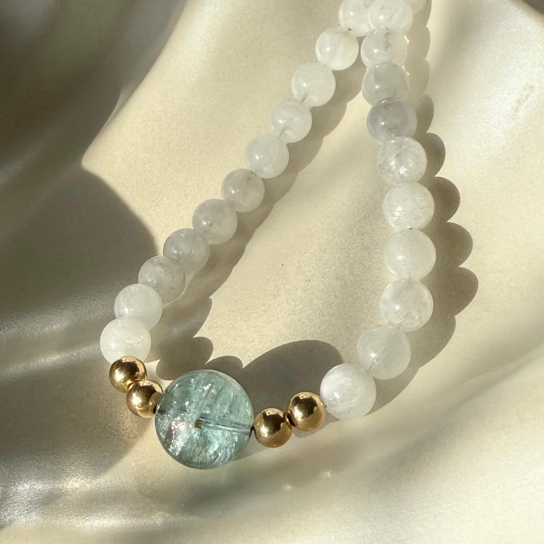 One Of A Kind Atlantis Aquamarine & Moonstone Gold Necklace