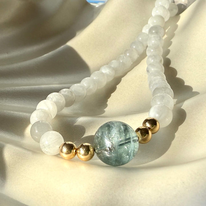 One Of A Kind Atlantis Aquamarine & Moonstone Gold Necklace