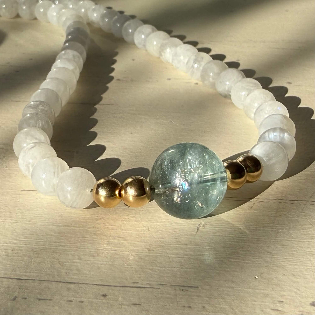 One Of A Kind Atlantis Aquamarine & Moonstone Gold Necklace