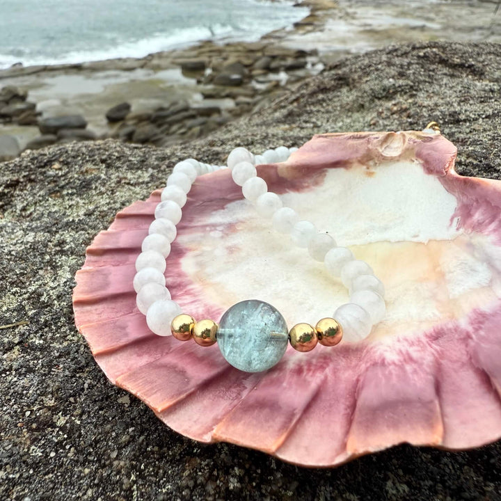 One Of A Kind Atlantis Aquamarine & Moonstone Gold Necklace