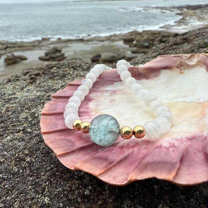 One Of A Kind Atlantis Aquamarine & Moonstone Gold Necklace