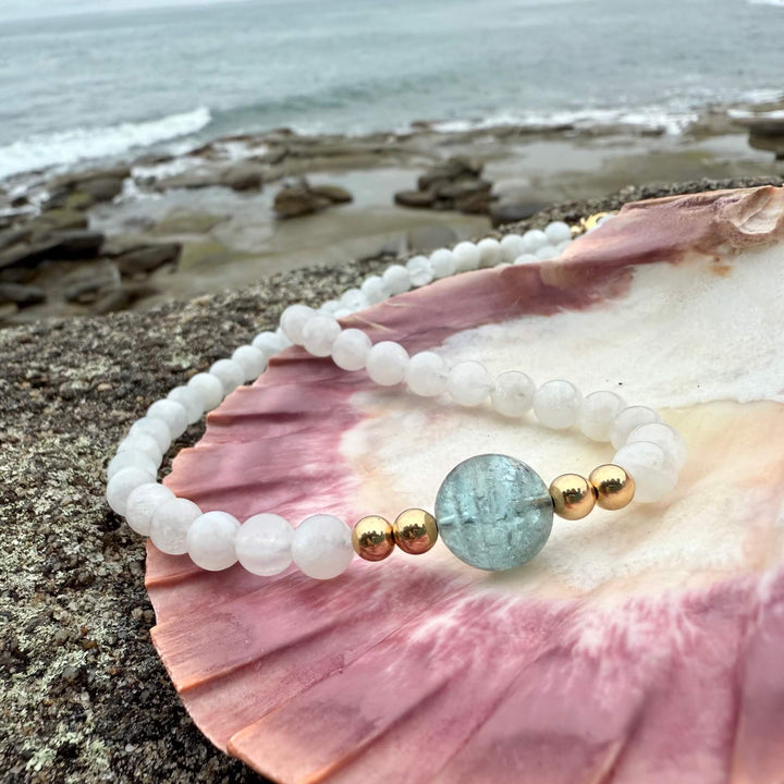 One Of A Kind Atlantis Aquamarine & Moonstone Gold Necklace