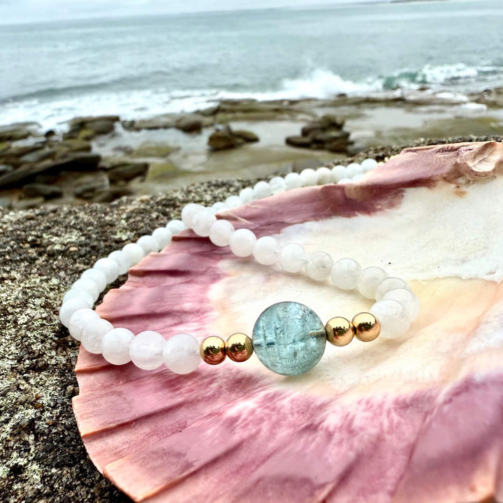 One Of A Kind Atlantis Aquamarine & Moonstone Gold Necklace