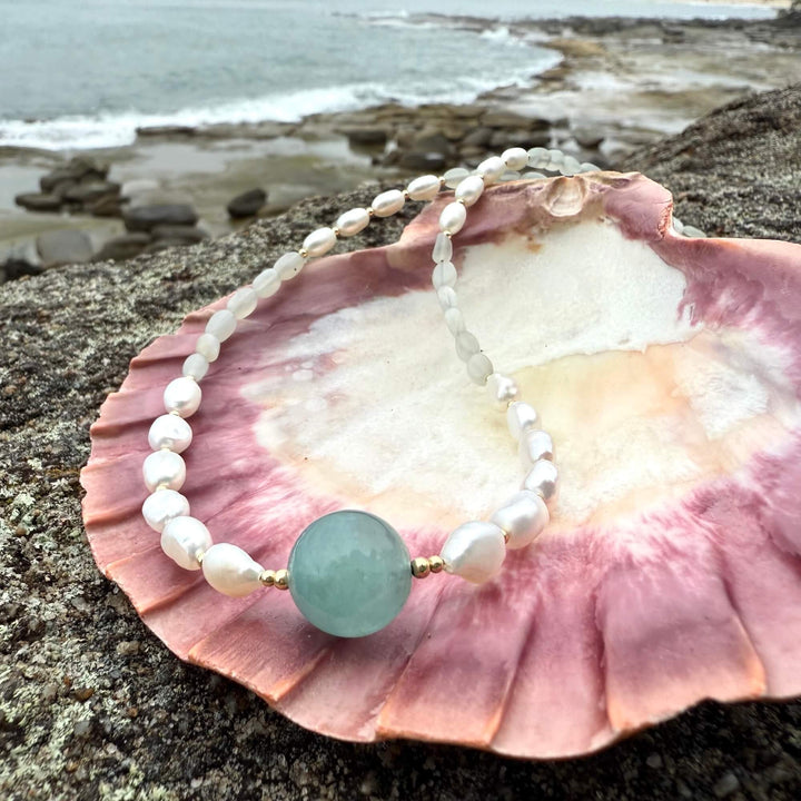One Of A Kind Atlantis Aquamarine, Moonstone & Pearl Gold Necklace