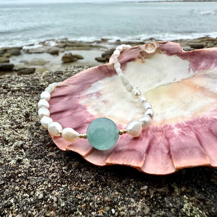 One Of A Kind Atlantis Aquamarine, Moonstone & Pearl Gold Necklace