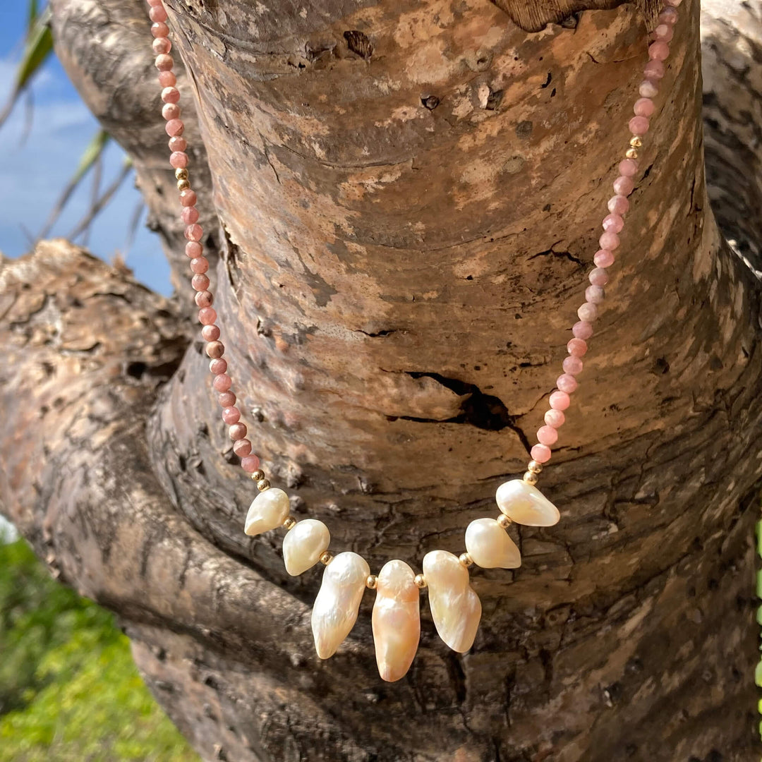 Golden Sunstone and Pearl Necklace