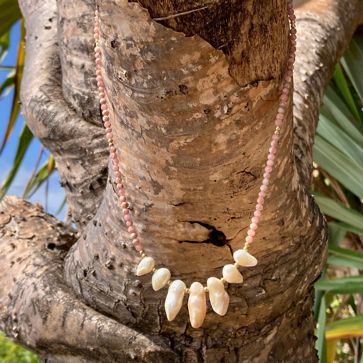 Golden Sunstone and Pearl Necklace