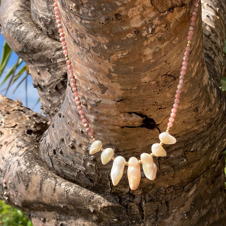 Golden Sunstone and Pearl Necklace