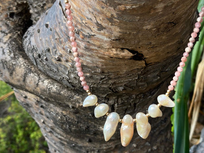 Golden Sunstone and Pearl Necklace