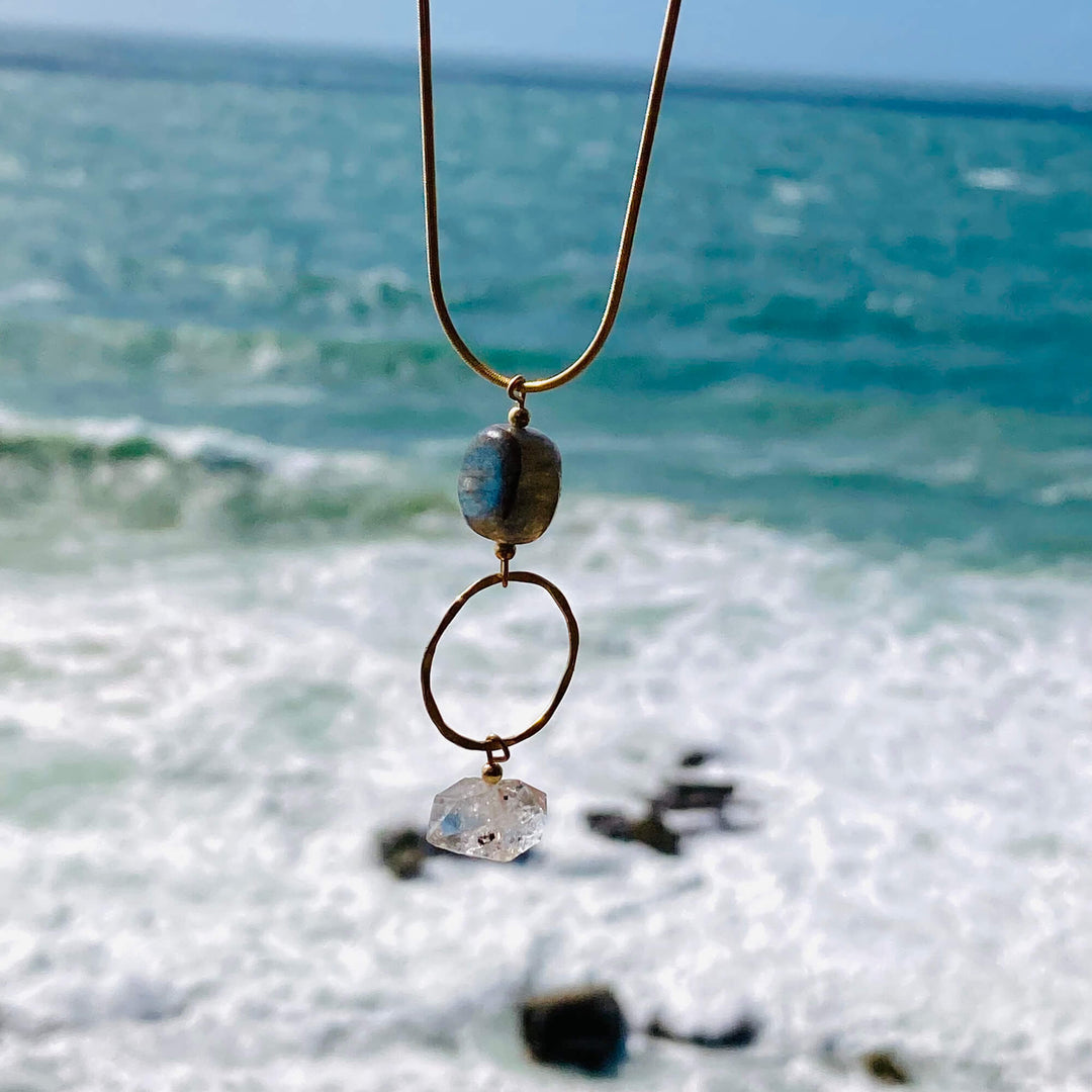 Golden Herkimer Diamond & Labradorite Pendant Necklace