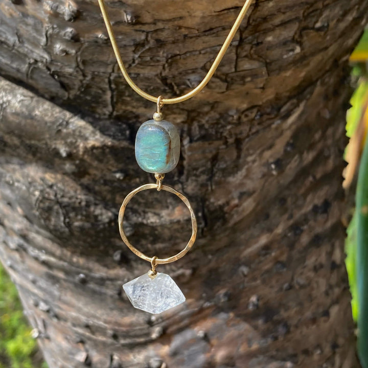 Golden Herkimer Diamond & Labradorite Pendant Necklace