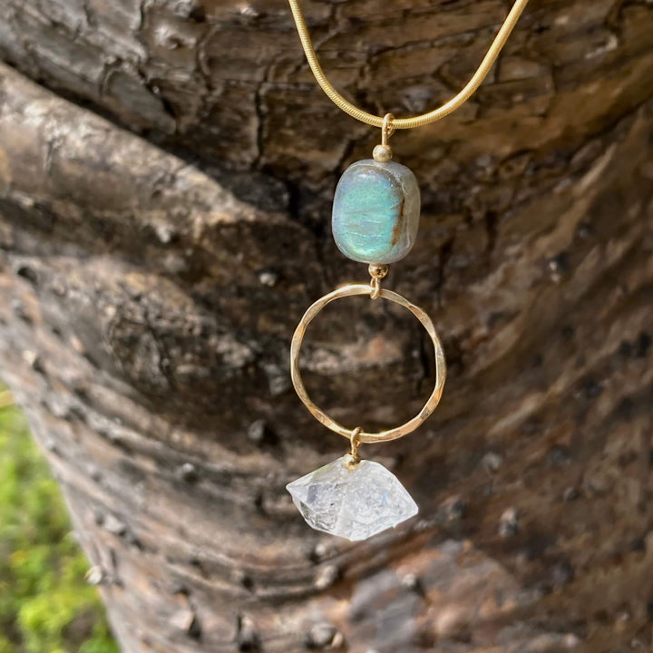 Golden Herkimer Diamond & Labradorite Pendant Necklace