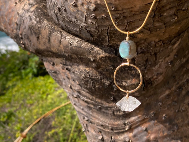 Golden Herkimer Diamond & Labradorite Pendant Necklace