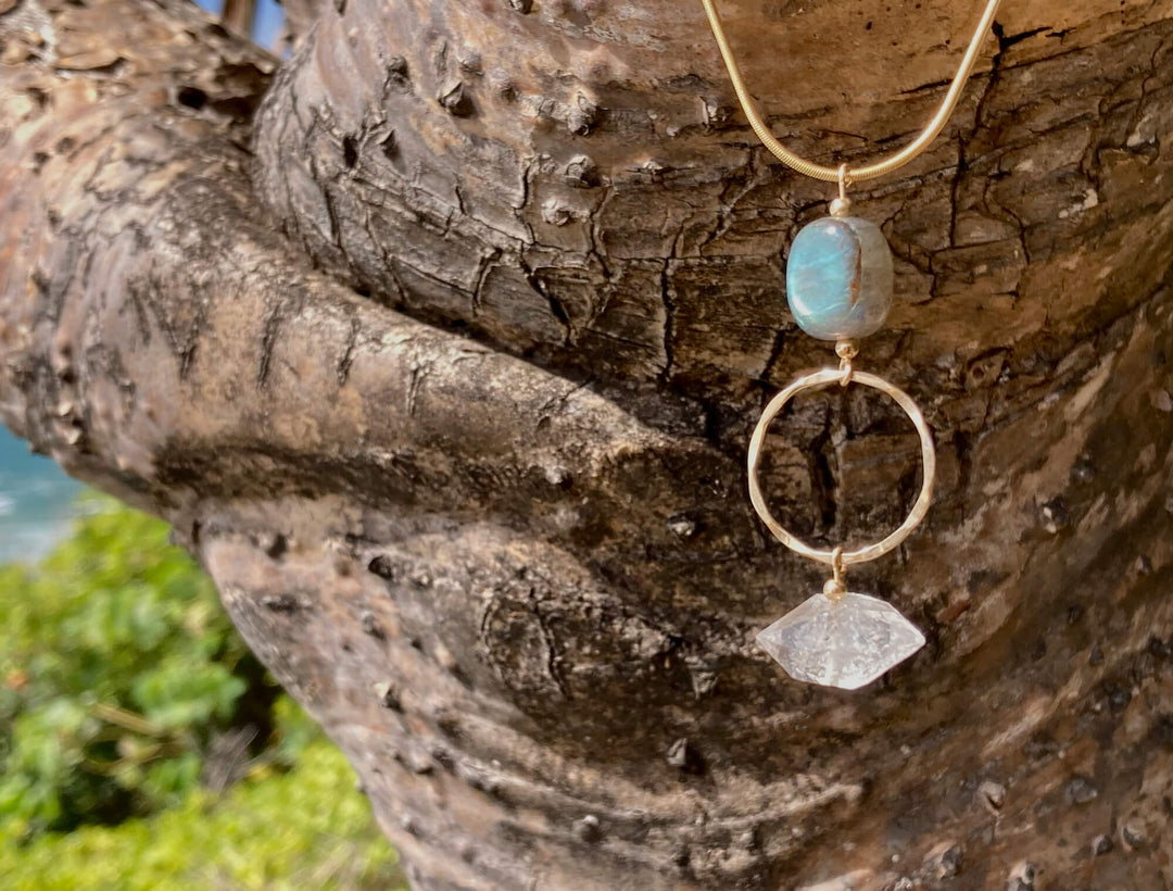 Golden Herkimer Diamond & Labradorite Pendant Necklace