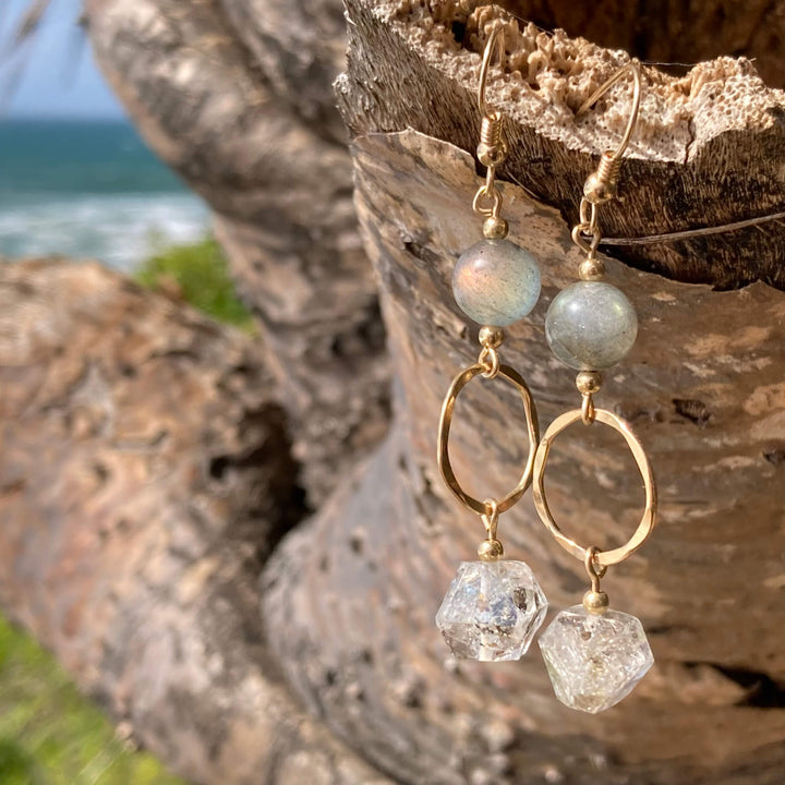 Golden Herkimer Diamond & Labradorite Pendant Earrings