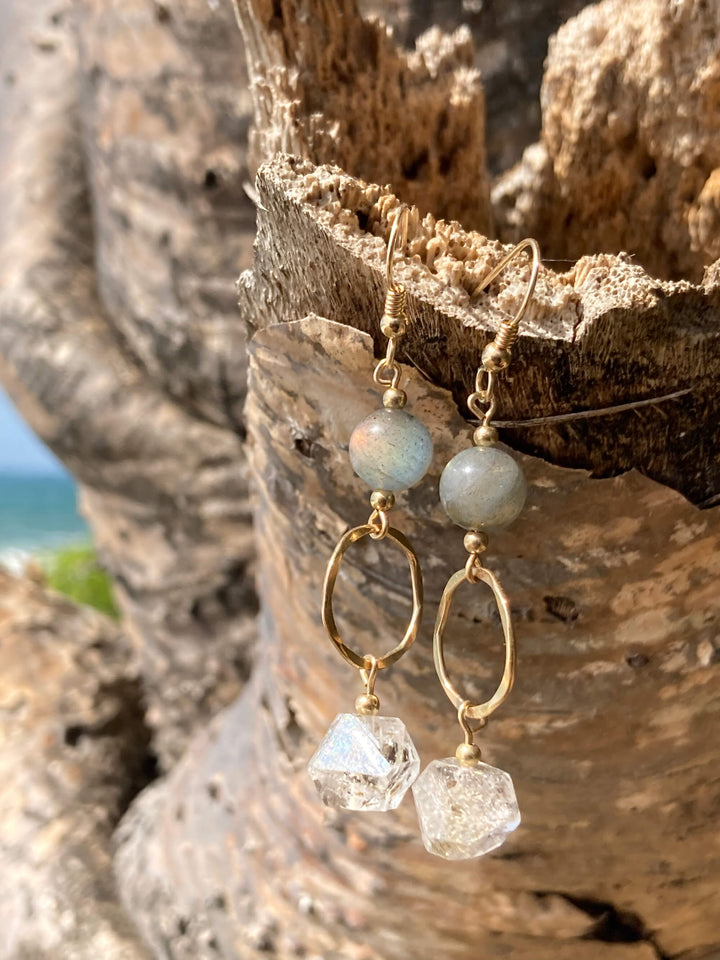 Golden Herkimer Diamond & Labradorite Pendant Earrings