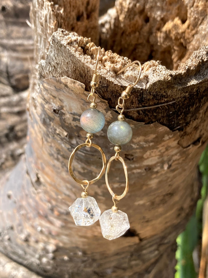 Golden Herkimer Diamond & Labradorite Pendant Earrings