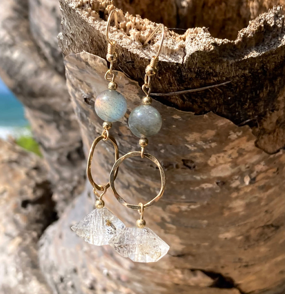 Golden Herkimer Diamond & Labradorite Pendant Earrings