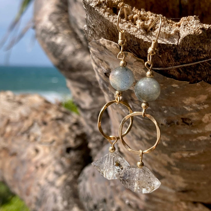 Golden Herkimer Diamond & Labradorite Pendant Earrings