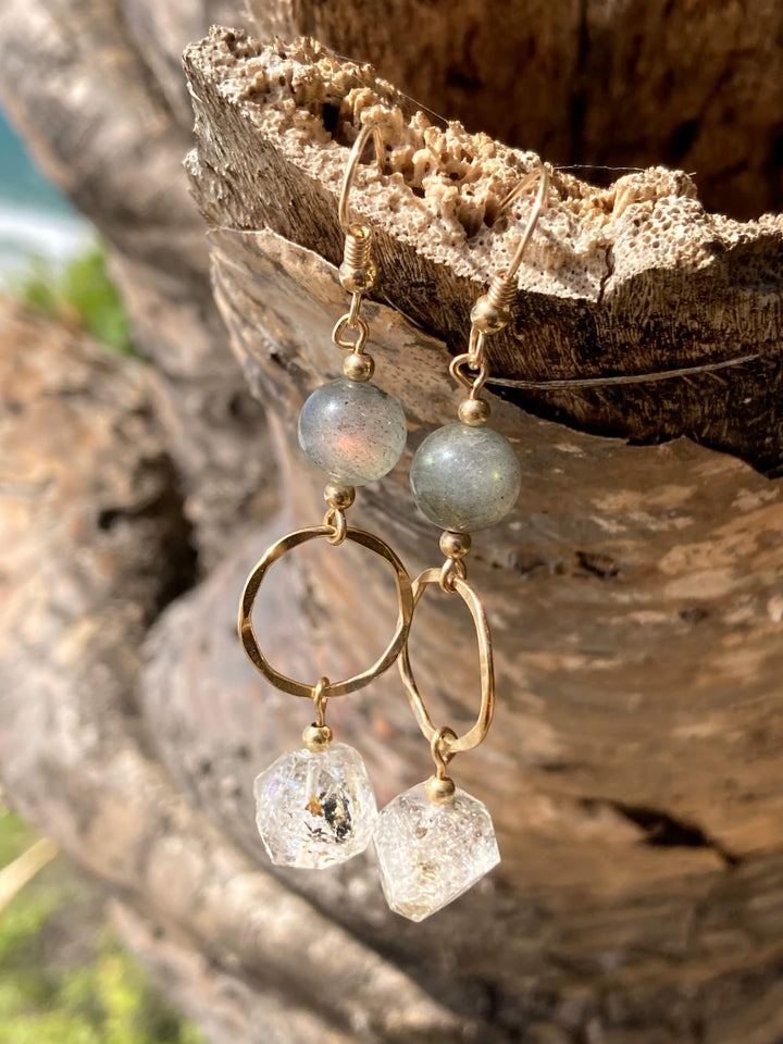 Golden Herkimer Diamond & Labradorite Pendant Earrings