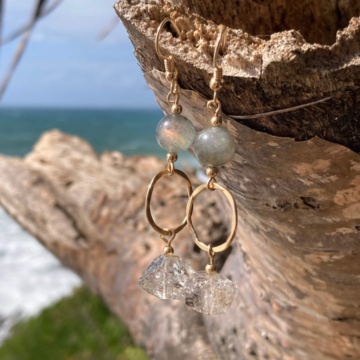 Golden Herkimer Diamond & Labradorite Pendant Earrings