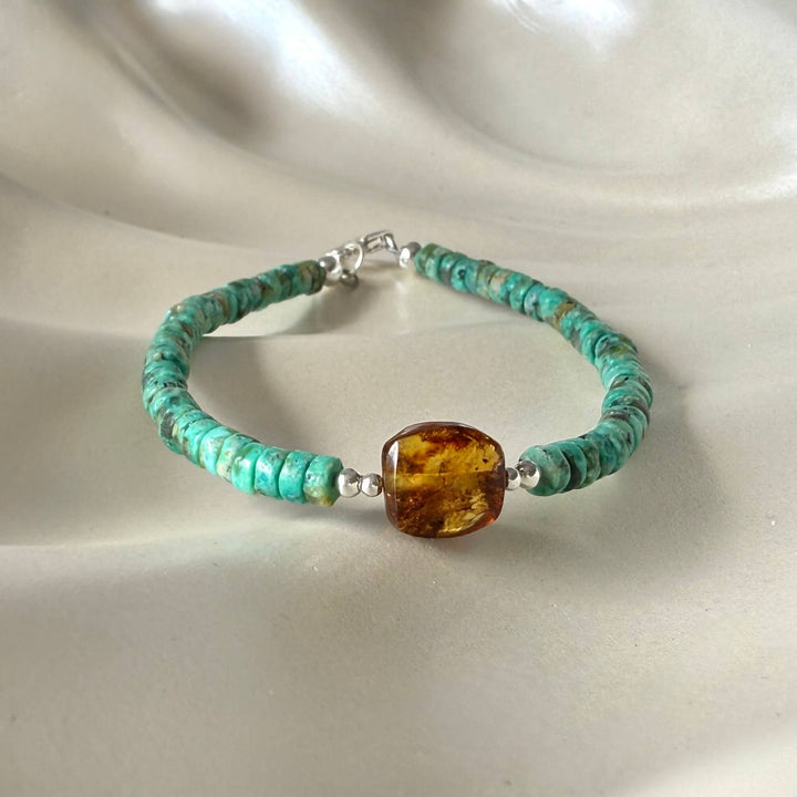 African Turquoise & Amber Bracelet