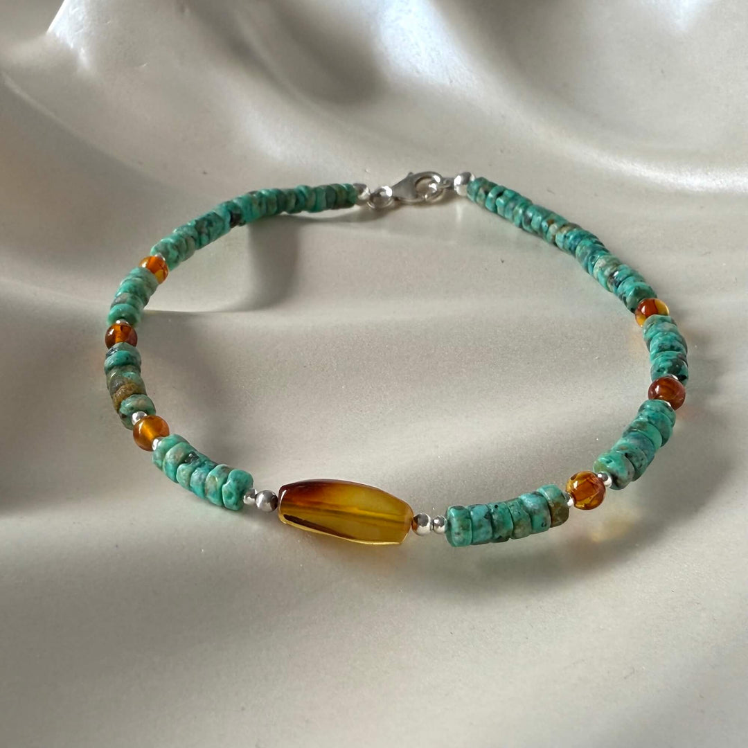 African Turquoise & Amber Anklet
