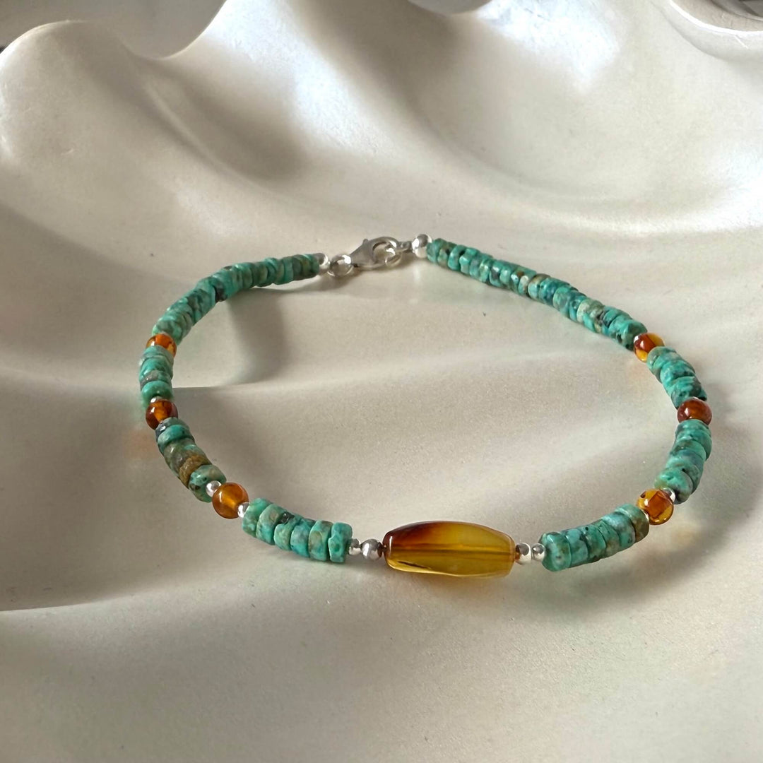African Turquoise & Amber Anklet