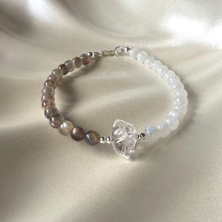 Duality Herkimer, Black Moonstone & Moonstone Bracelet