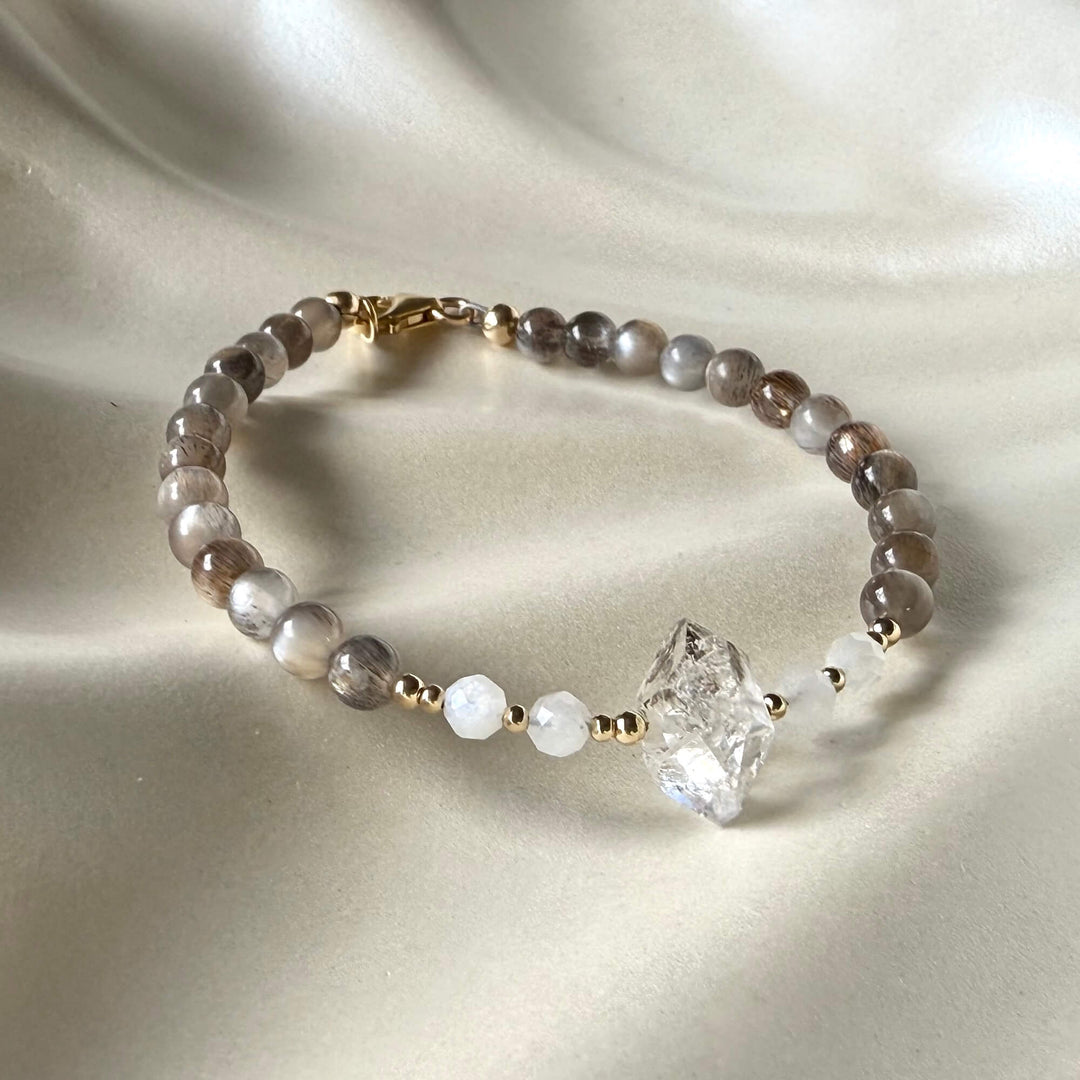 Golden Herkimer, Black Moonstone & Moonstone Bracelet