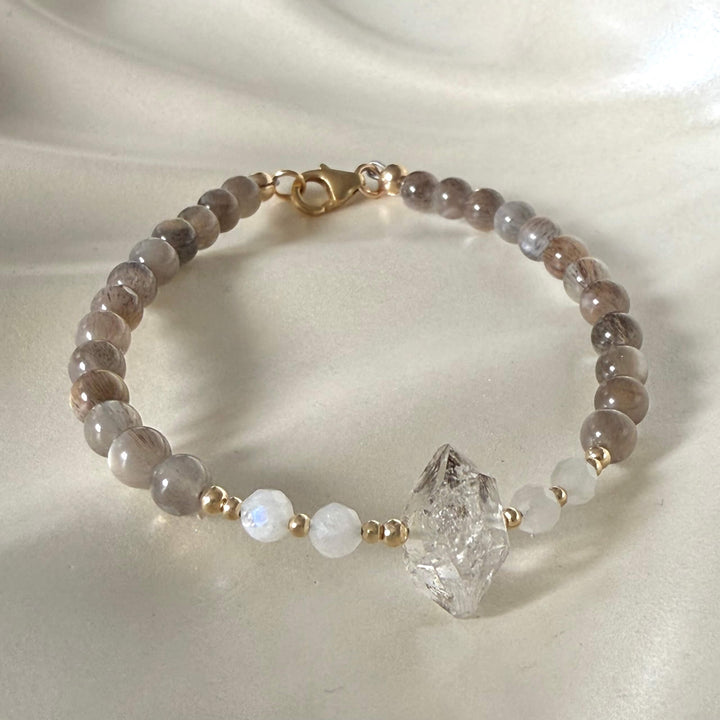 Golden Herkimer, Black Moonstone & Moonstone Bracelet