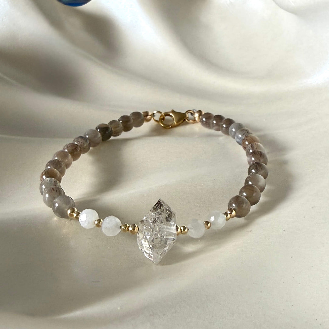 Golden Herkimer, Black Moonstone & Moonstone Bracelet